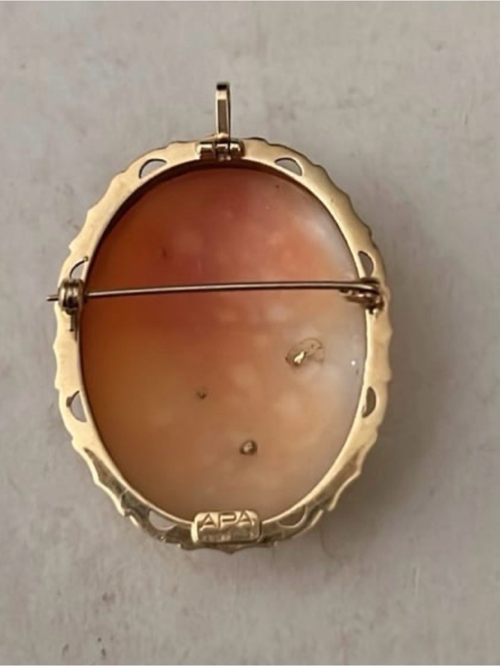 Giovanni APA Handcarved Shell Cameo Brooch-Pendant 14KT gold w/diamond! - Picture 4 of 4